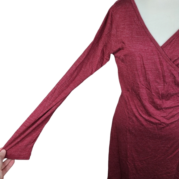 Prana Nadia burgundy faux wrap burnout a-line wool blend dress size Large - Picture 5 of 14